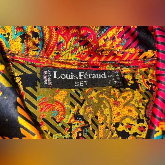 EUC Louis Feraud SZ 4 gold/red/black multicolored silk paisley print blouse - Picture 12 of 12